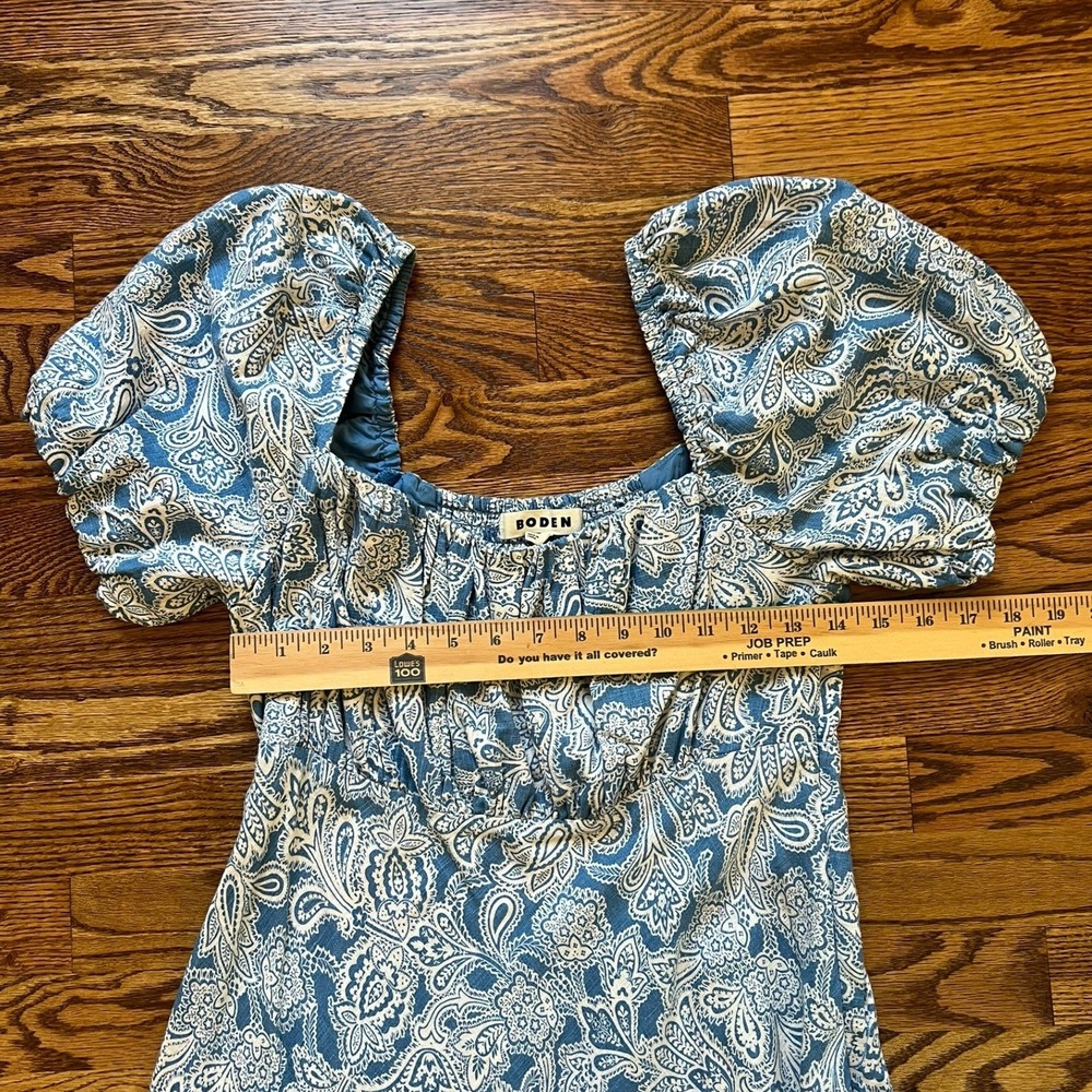 Boden Blue Paisley Puff Sleeve Smocked Midi Dress Womens Excellent Size 8R - Picture 3 of 10